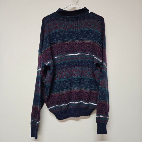 Puritan Blue and Red Crewneck Sweater with Geometric Pattern Size Large - Picture 4 of 4